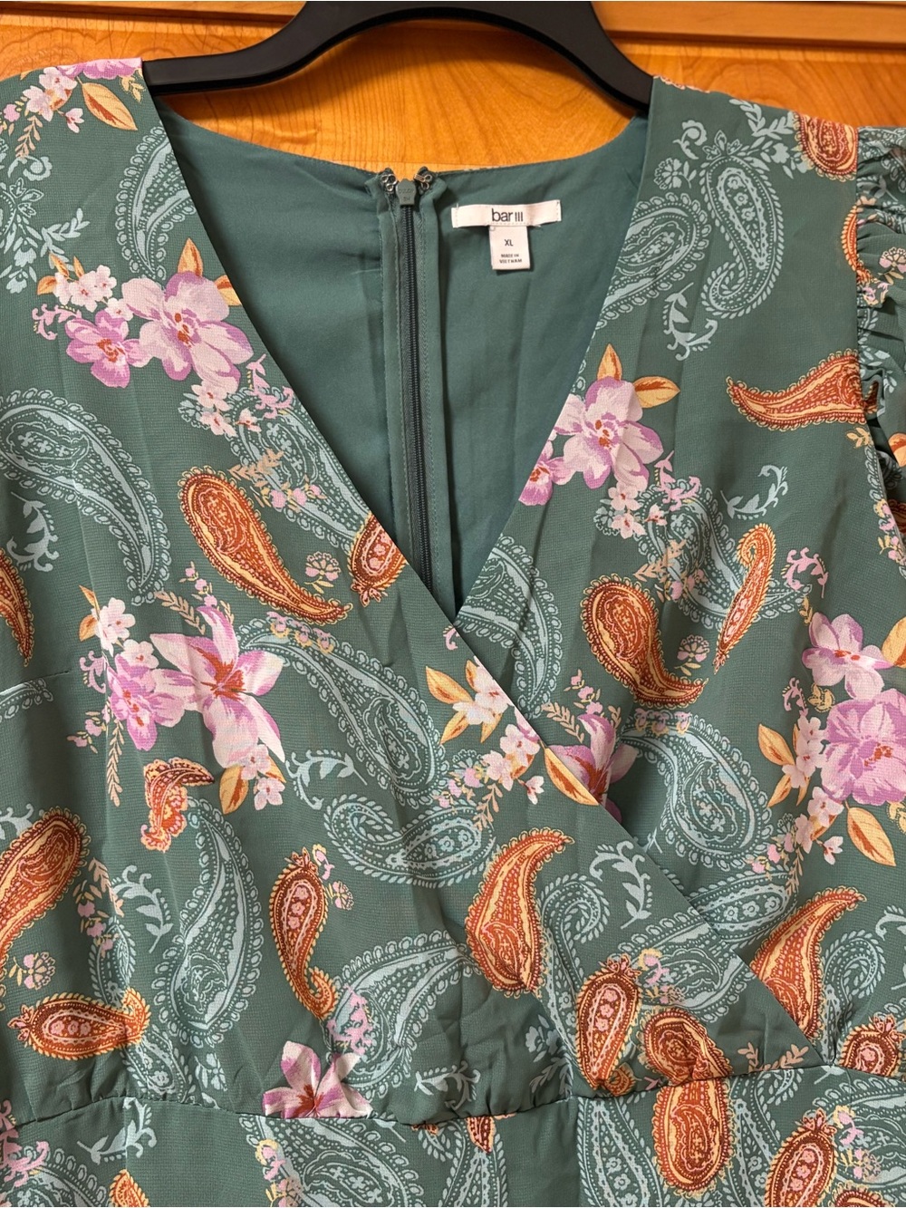 Bar III Green Paisley & Floral Wrap Mini Dress - Picture 3 of 4